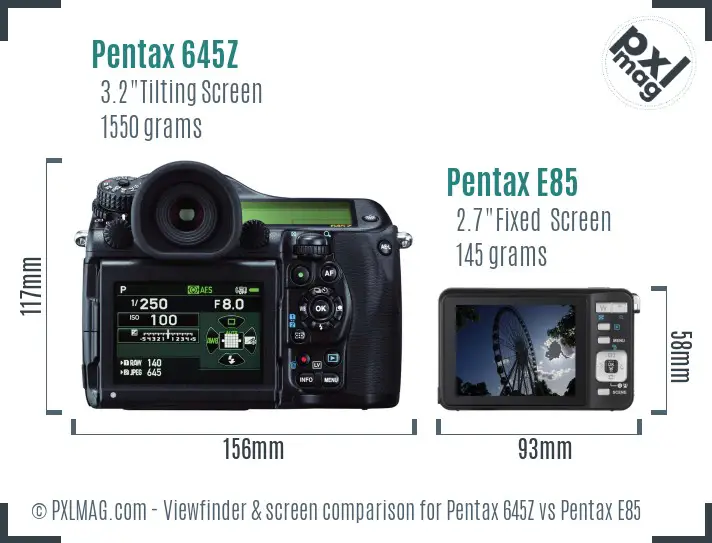 Pentax 645Z vs Pentax E85 Screen and Viewfinder comparison