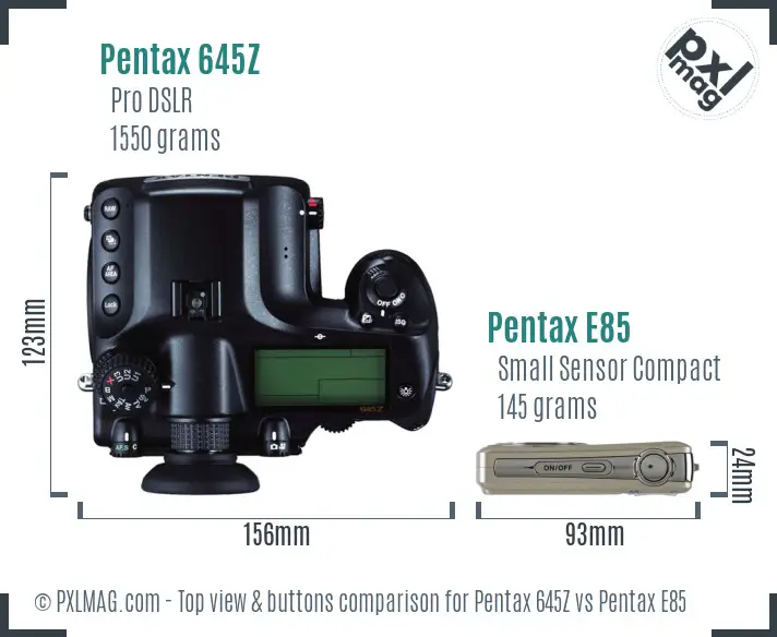 Pentax 645Z vs Pentax E85 top view buttons comparison