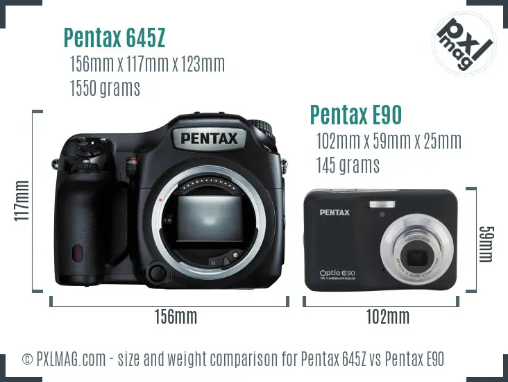 Pentax 645Z vs Pentax E90 size comparison