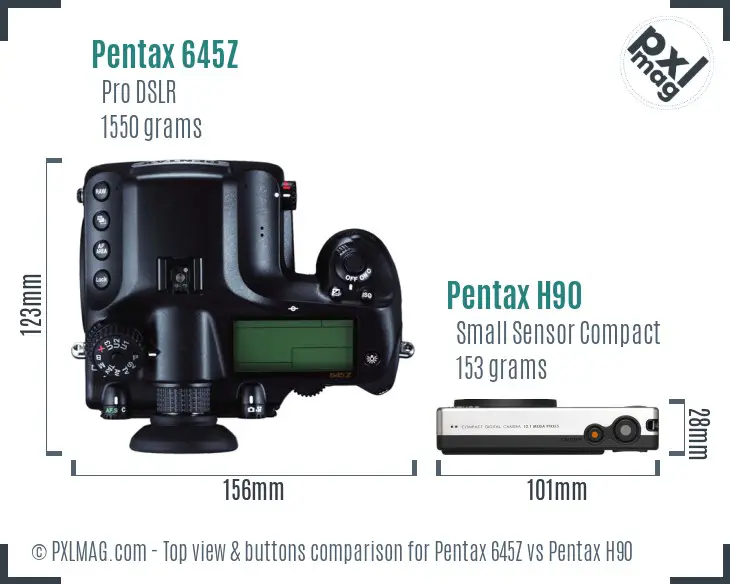 Pentax 645Z vs Pentax H90 top view buttons comparison