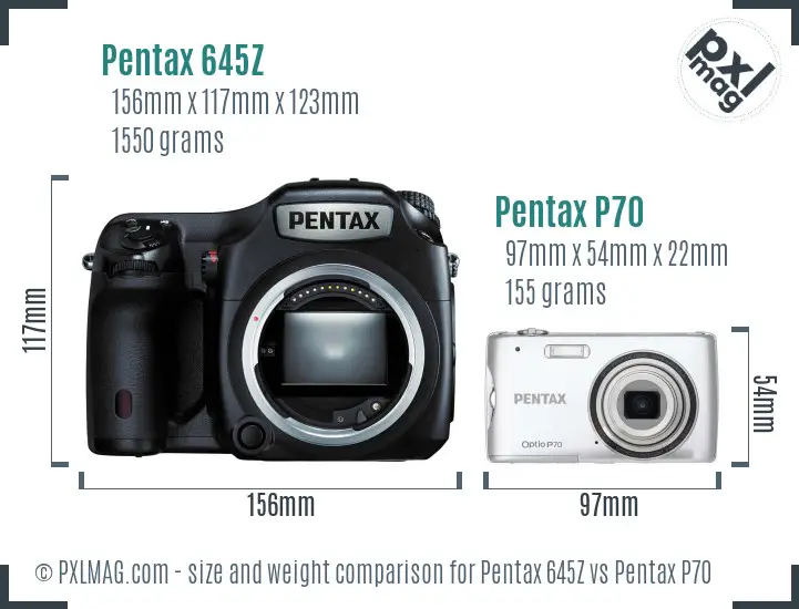 Pentax 645Z vs Pentax P70 size comparison