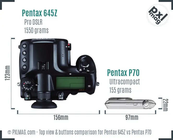 Pentax 645Z vs Pentax P70 top view buttons comparison
