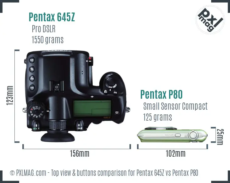 Pentax 645Z vs Pentax P80 top view buttons comparison