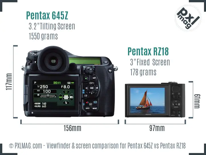 Pentax 645Z vs Pentax RZ18 Screen and Viewfinder comparison