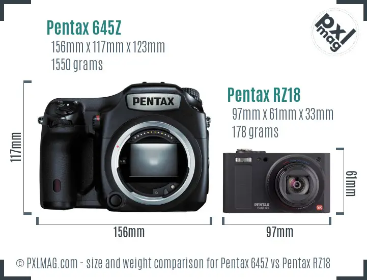 Pentax 645Z vs Pentax RZ18 size comparison