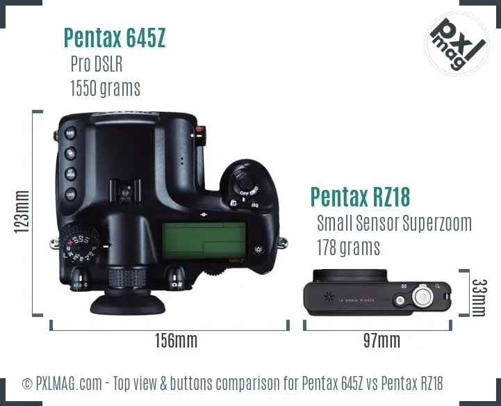 Pentax 645Z vs Pentax RZ18 top view buttons comparison