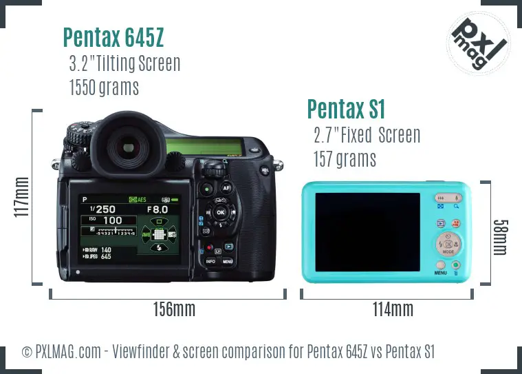 Pentax 645Z vs Pentax S1 Screen and Viewfinder comparison