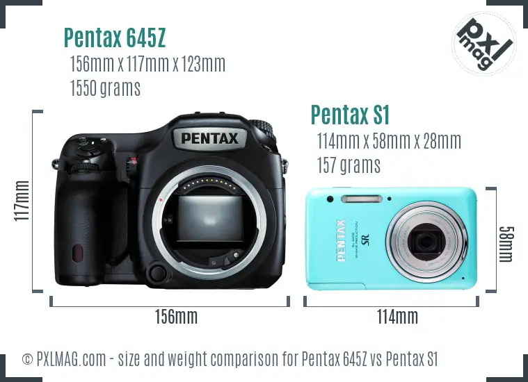 Pentax 645Z vs Pentax S1 size comparison