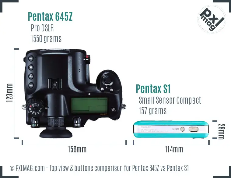 Pentax 645Z vs Pentax S1 top view buttons comparison