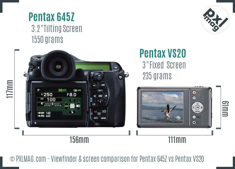 Pentax 645Z vs Pentax VS20 Screen and Viewfinder comparison