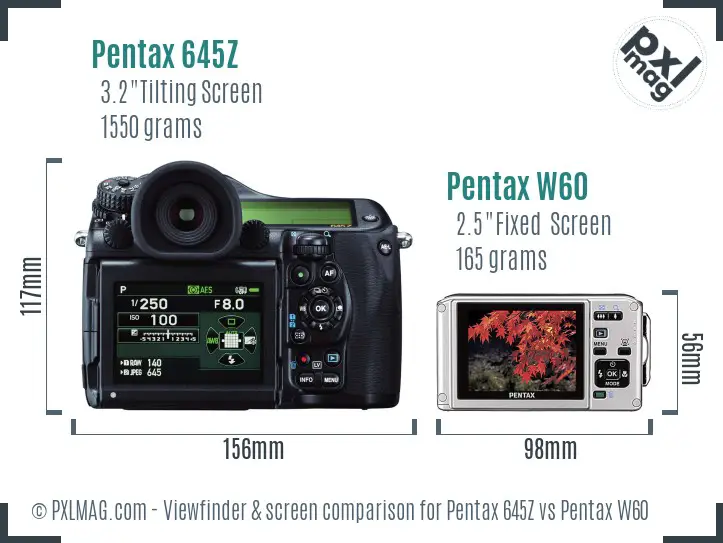 Pentax 645Z vs Pentax W60 Screen and Viewfinder comparison