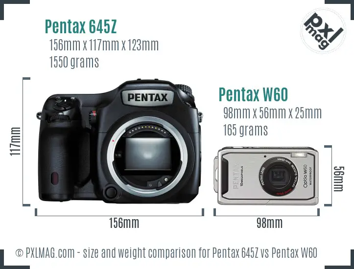 Pentax 645Z vs Pentax W60 size comparison