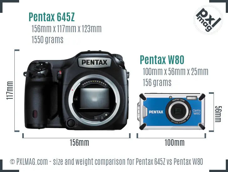Pentax 645Z vs Pentax W80 size comparison