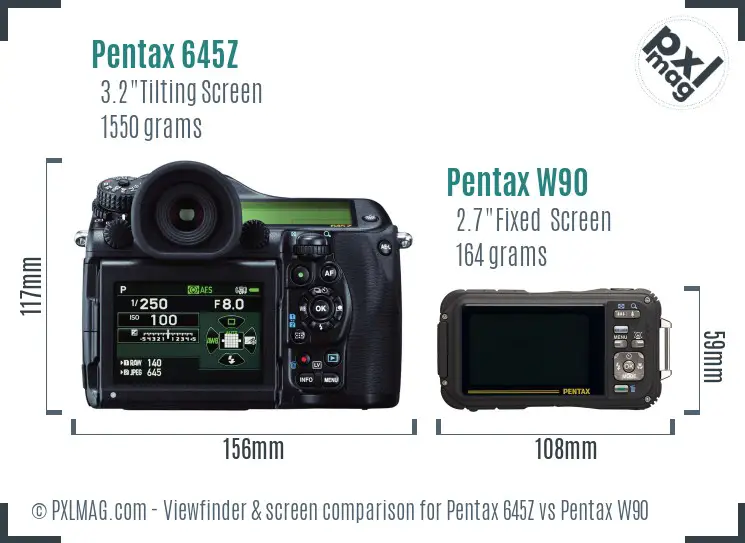 Pentax 645Z vs Pentax W90 Screen and Viewfinder comparison