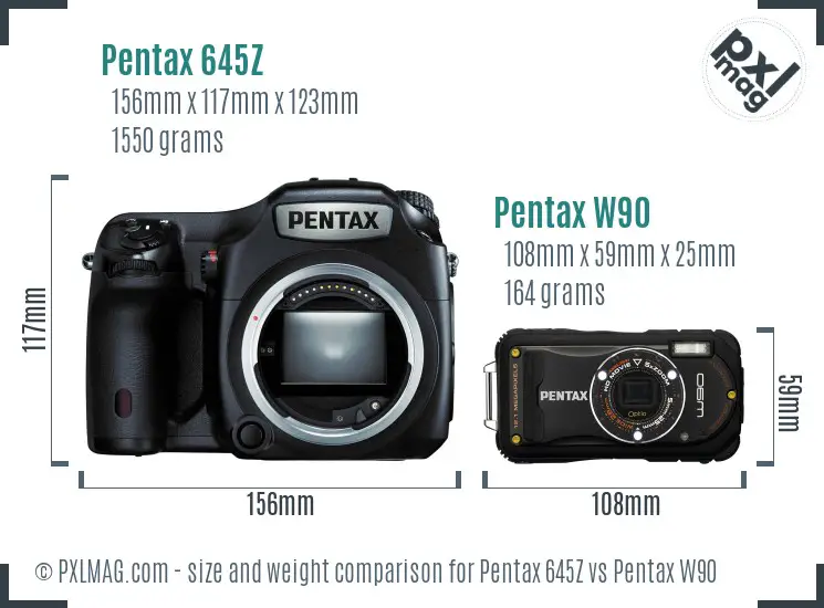 Pentax 645Z vs Pentax W90 size comparison