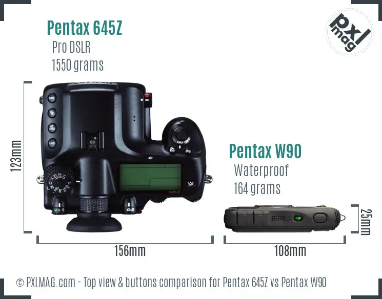 Pentax 645Z vs Pentax W90 top view buttons comparison