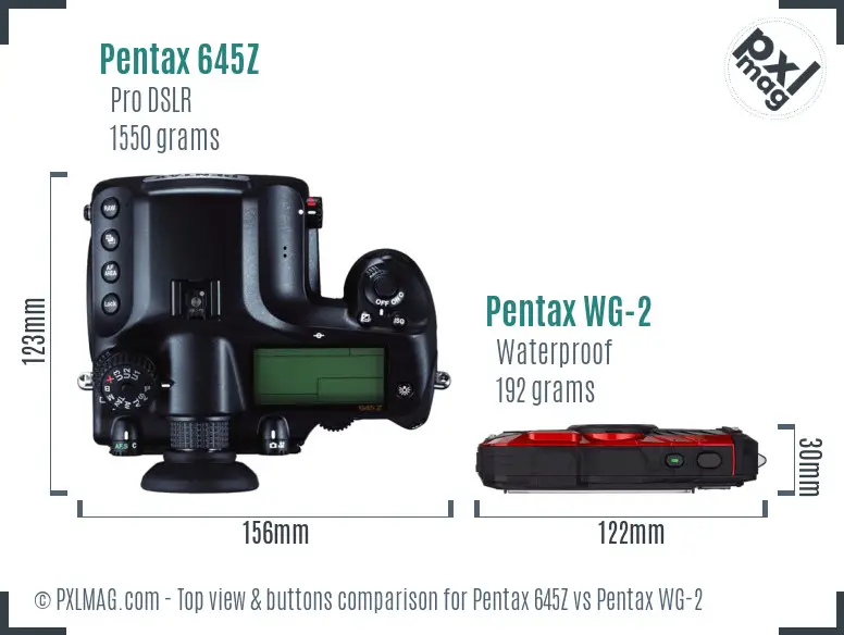 Pentax 645Z vs Pentax WG-2 top view buttons comparison