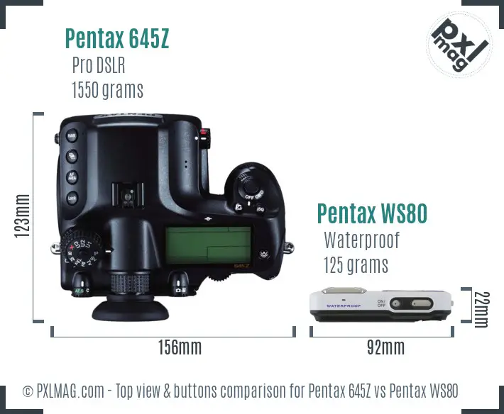 Pentax 645Z vs Pentax WS80 top view buttons comparison