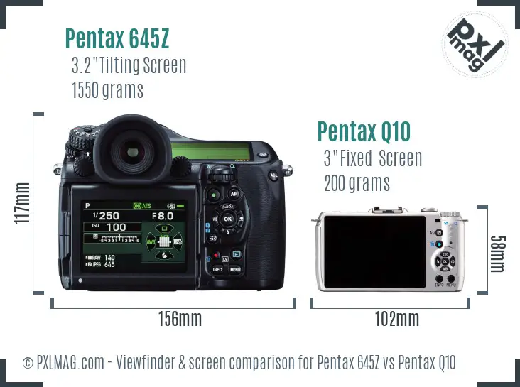 Pentax 645Z vs Pentax Q10 Screen and Viewfinder comparison