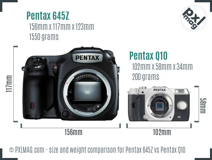 Pentax 645Z vs Pentax Q10 size comparison