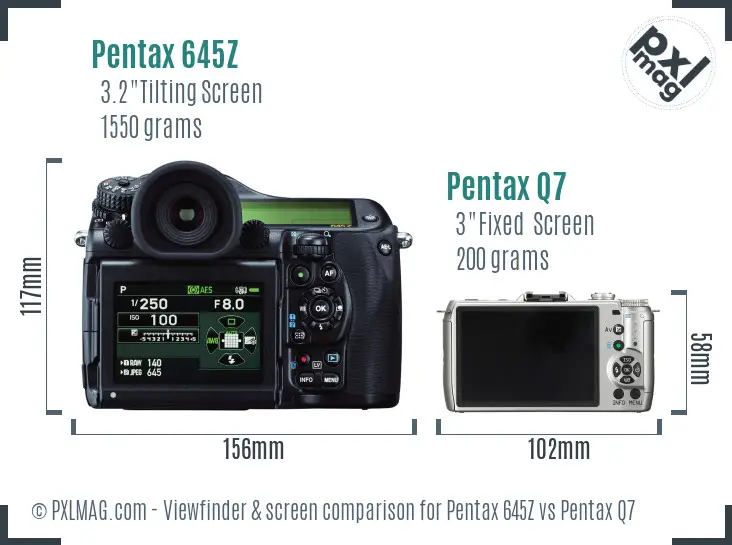 Pentax 645Z vs Pentax Q7 Screen and Viewfinder comparison