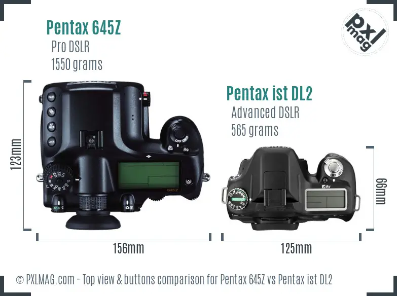Pentax 645Z vs Pentax ist DL2 top view buttons comparison