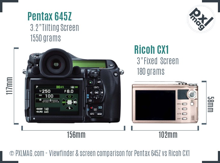 Pentax 645Z vs Ricoh CX1 Screen and Viewfinder comparison