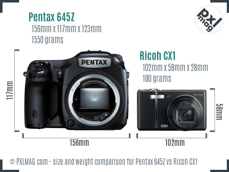 Pentax 645Z vs Ricoh CX1 size comparison