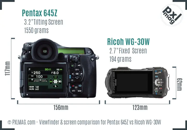 Pentax 645Z vs Ricoh WG-30W Screen and Viewfinder comparison