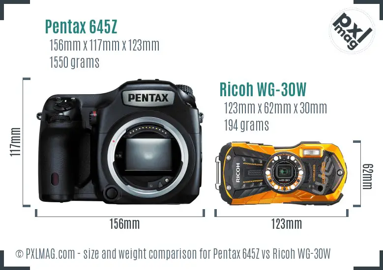 Pentax 645Z vs Ricoh WG-30W size comparison