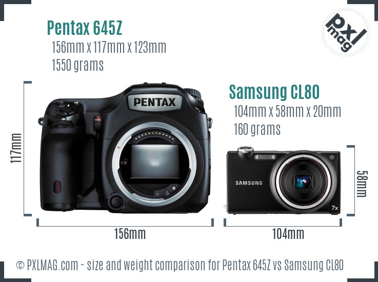 Pentax 645Z vs Samsung CL80 size comparison
