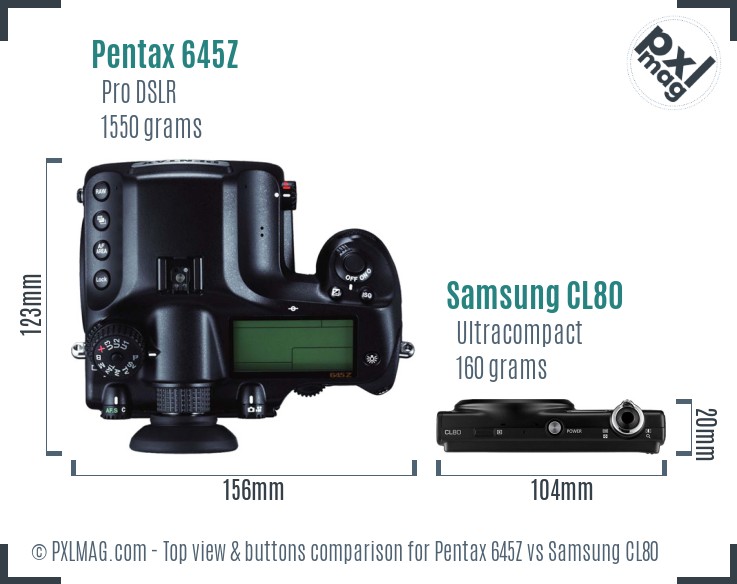 Pentax 645Z vs Samsung CL80 top view buttons comparison