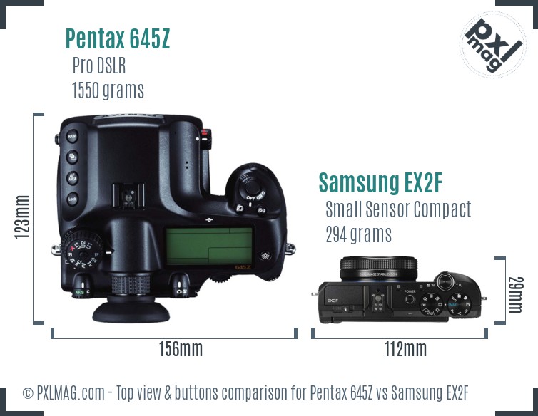 Pentax 645Z vs Samsung EX2F top view buttons comparison