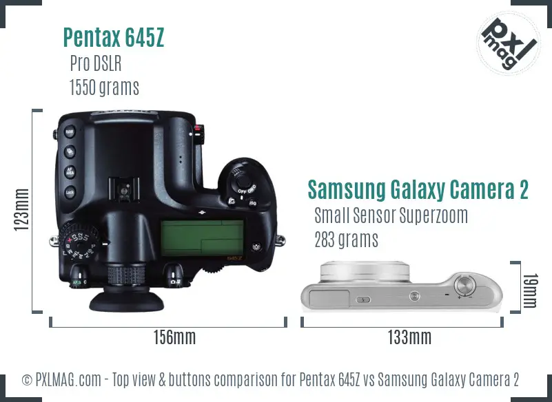 Pentax 645Z vs Samsung Galaxy Camera 2 top view buttons comparison