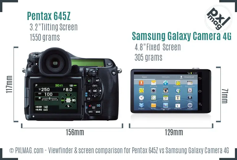 Pentax 645Z vs Samsung Galaxy Camera 4G Screen and Viewfinder comparison