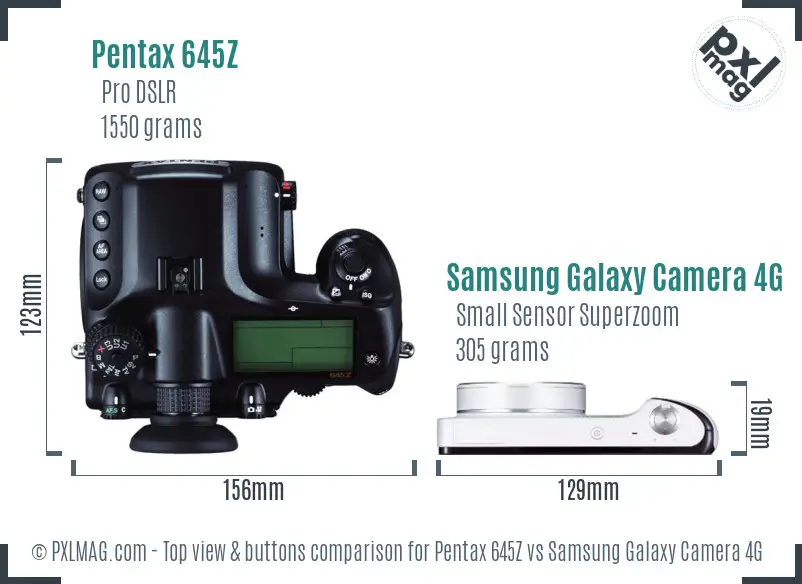 Pentax 645Z vs Samsung Galaxy Camera 4G top view buttons comparison