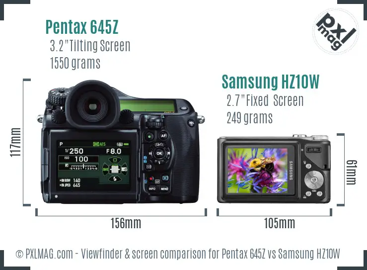 Pentax 645Z vs Samsung HZ10W Screen and Viewfinder comparison