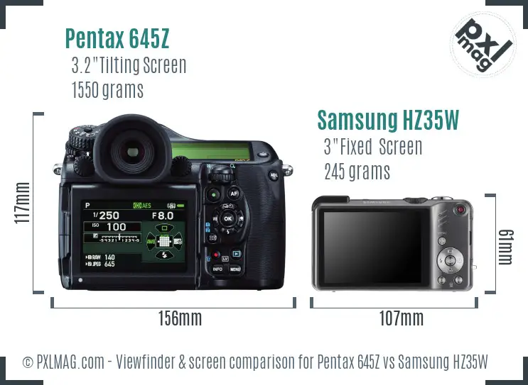 Pentax 645Z vs Samsung HZ35W Screen and Viewfinder comparison Pentax 645Z vs Samsung HZ35W Screen and Viewfinder comparison