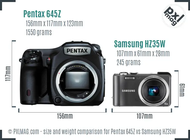 Pentax 645Z vs Samsung HZ35W size comparison Pentax 645Z vs Samsung HZ35W size comparison
