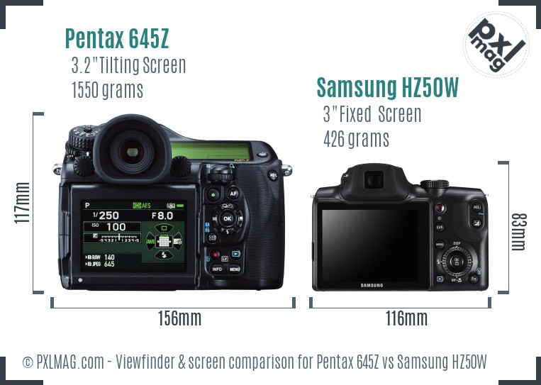 Pentax 645Z vs Samsung HZ50W Screen and Viewfinder comparison