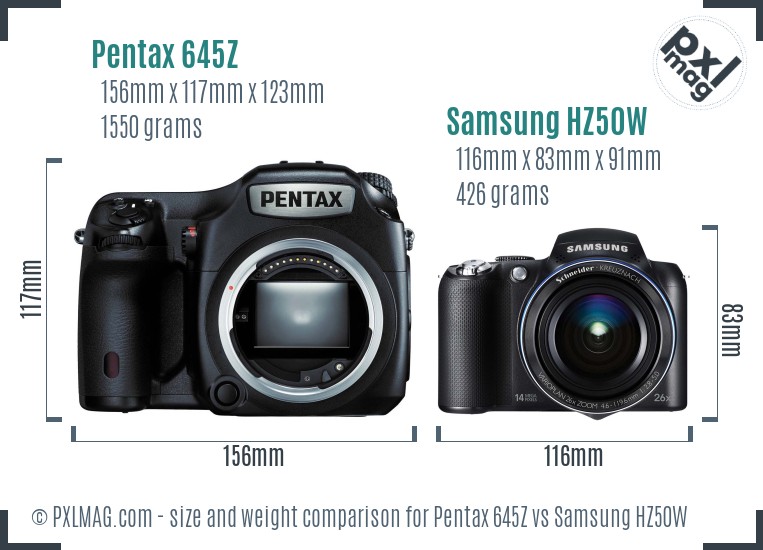 Pentax 645Z vs Samsung HZ50W size comparison