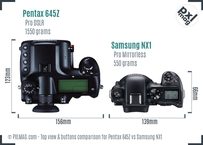 Pentax 645Z vs Samsung NX1 top view buttons comparison