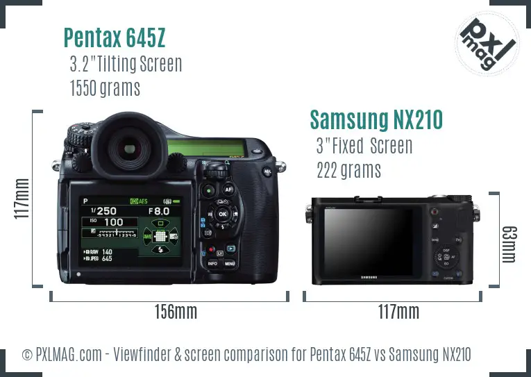 Pentax 645Z vs Samsung NX210 Screen and Viewfinder comparison Pentax 645Z vs Samsung NX210 Screen and Viewfinder comparison