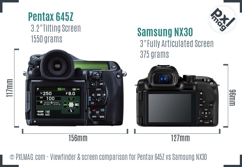 Pentax 645Z vs Samsung NX30 Screen and Viewfinder comparison