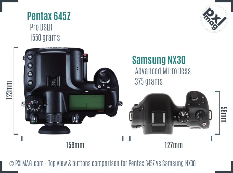 Pentax 645Z vs Samsung NX30 top view buttons comparison
