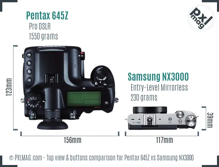 Pentax 645Z vs Samsung NX3000 top view buttons comparison