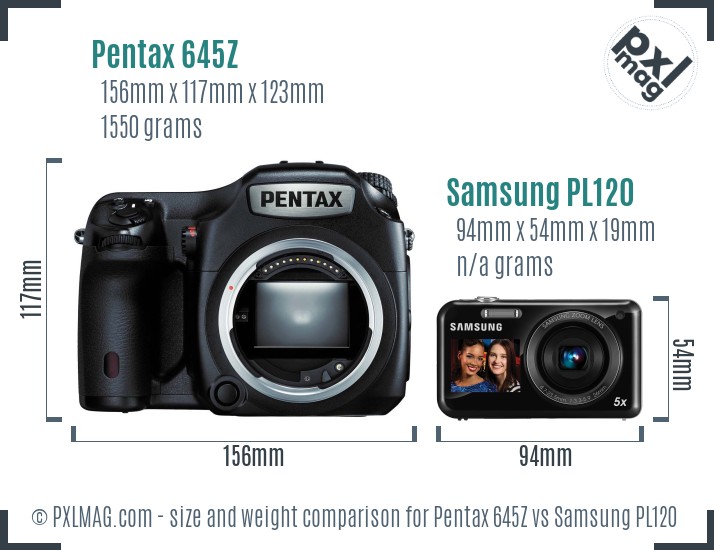 Pentax 645Z vs Samsung PL120 size comparison