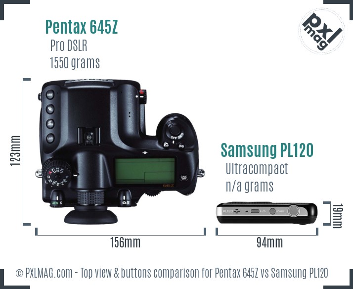 Pentax 645Z vs Samsung PL120 top view buttons comparison