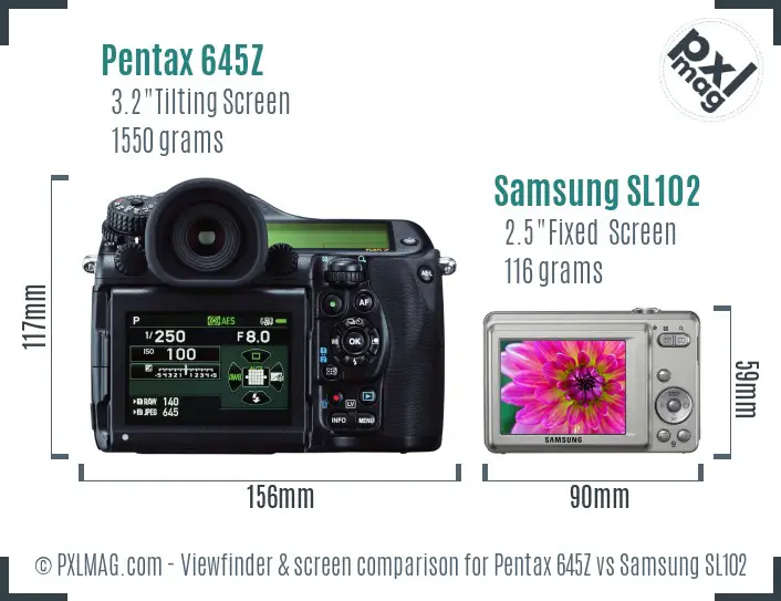 Pentax 645Z vs Samsung SL102 Screen and Viewfinder comparison