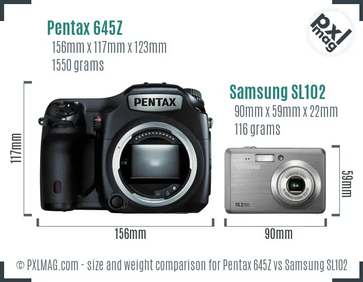 Pentax 645Z vs Samsung SL102 size comparison